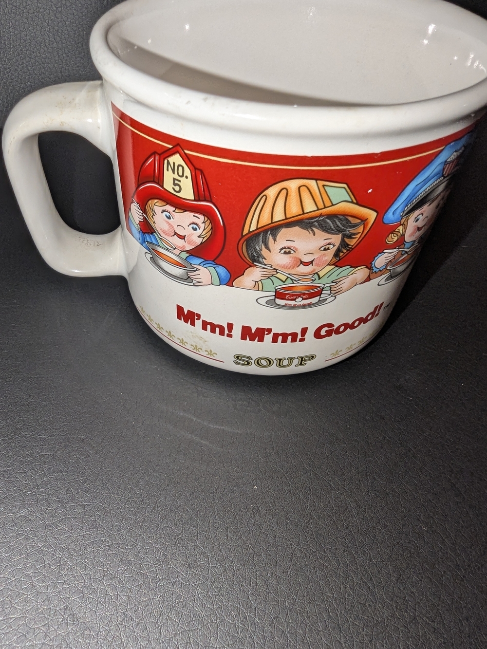 Campbells vintage Kids Soup Mug with Colorful Firefighter & Construction